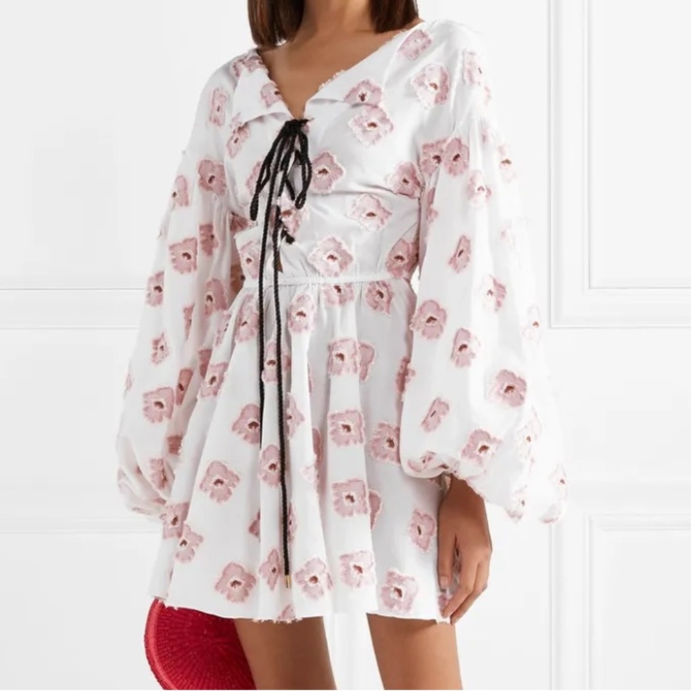 Caroline Constas Olympia Metallic Fil Coupe Floral Mini Dress Size Small Pink